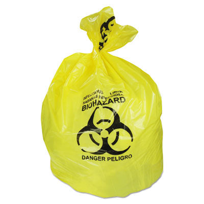 HERA6043PY Healthcare Biohazard Printed Can Liners, Biohazard Infectious Waste, 30 gal, 1.3 mil, 30" x 43", Yellow, Flat Pack, 200/CT HERITAGE