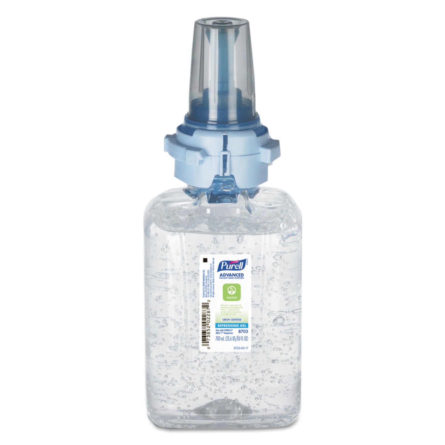 GOJ870304CT Advanced Hand Sanitizer Green Certified Gel Refill, For ADX-7 Dispensers, 700 mL, Fragrance-Free, 4/Carton