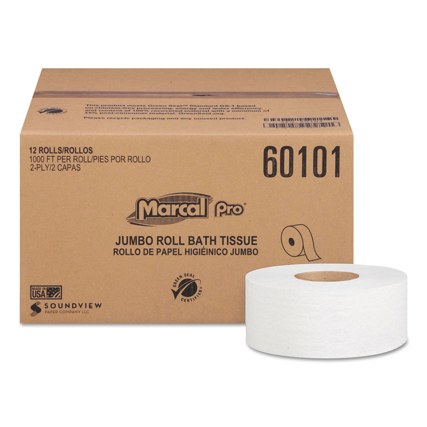 MRC60101 100% Recycled Bathroom Tissue, Septic Safe, 2-Ply, 3.3" x 1,000 ft, White, 12 Rolls/Carton