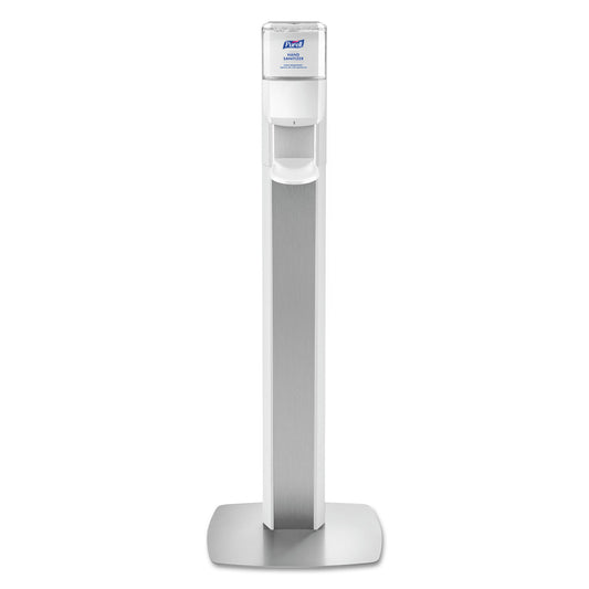 GOJ7306DSSLV Messenger Es6 Floor Stand With Dispenser, 1,200 Ml, 13.16 X 16.63 X 51.57, Silver/white