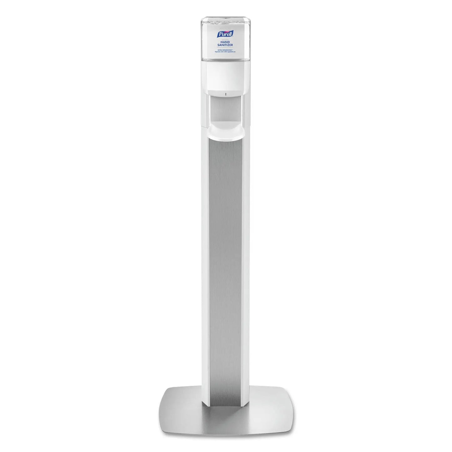 GOJ7306DSSLV Messenger Es6 Floor Stand With Dispenser, 1,200 Ml, 13.16 X 16.63 X 51.57, Silver/white PURELL