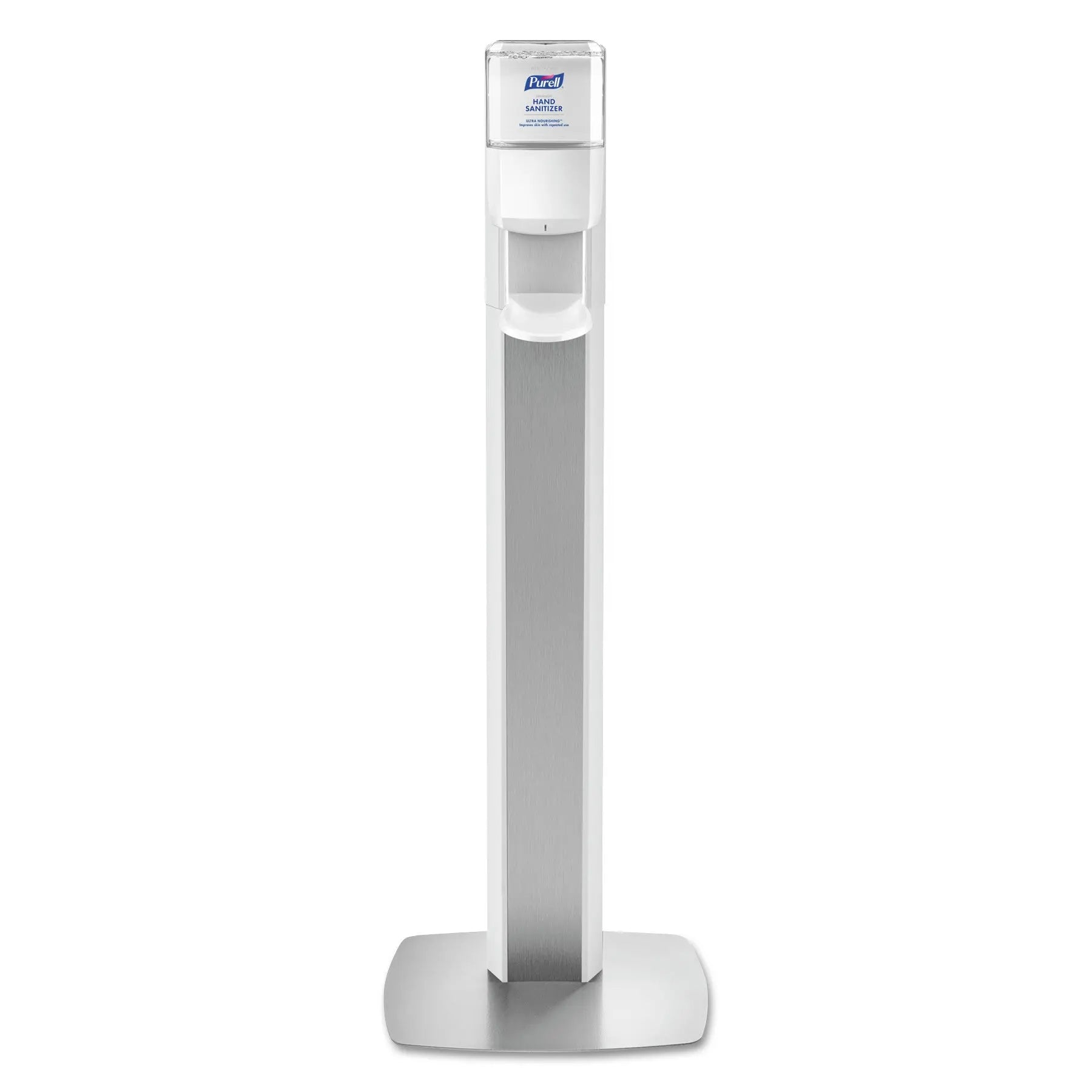 GOJ7306DSSLV Messenger Es6 Floor Stand With Dispenser, 1,200 Ml, 13.16 X 16.63 X 51.57, Silver/white PURELL