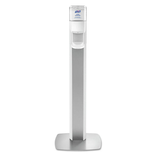 GOJ7306DSSLV Messenger Es6 Floor Stand With Dispenser, 1,200 Ml, 13.16 X 16.63 X 51.57, Silver/white PURELL