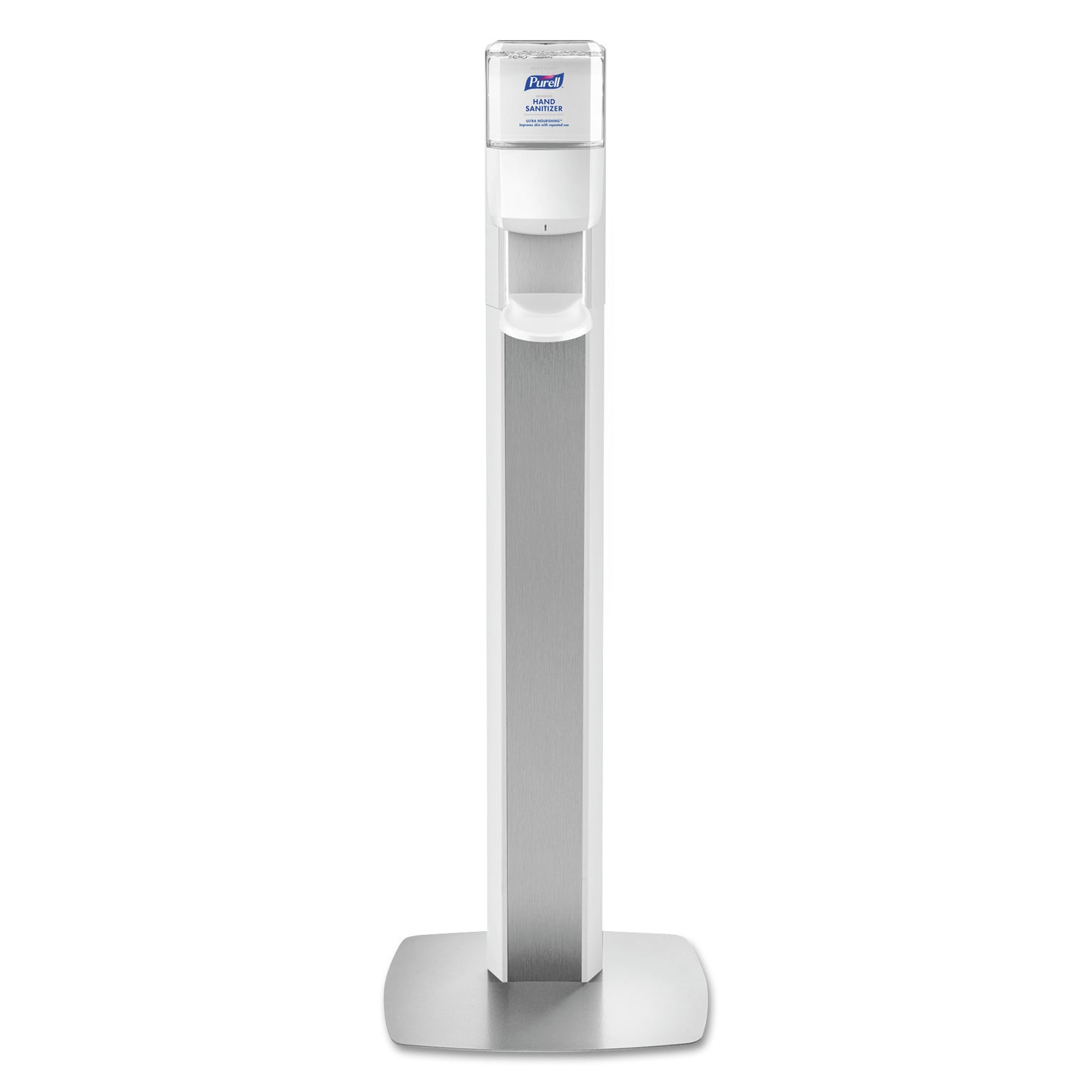 GOJ7306DSSLV Messenger Es6 Floor Stand With Dispenser, 1,200 Ml, 13.16 X 16.63 X 51.57, Silver/white