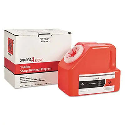 TMDSC1G424A1G Sharps Retrieval Program Containers, 1 Gal, Cardboard/plastic, Red SHARPS ASSURE