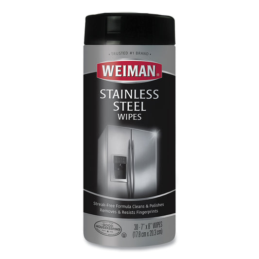 WMN92 Stainless Steel Wipes, 1-Ply, 7 x 8, White, 30/Canister