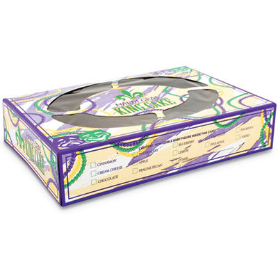 SCH2487 Mardi Gras King Cake Window Boxes, 14 x 10 x 3, Green/Purple/White, Paper, 100/Carton