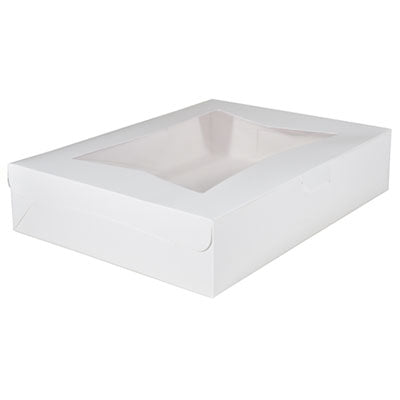 SCH23133 White Window Bakery Boxes with Tuck-in Lid, 19" x 14" x 6.5", White, Paper, 50/Carton