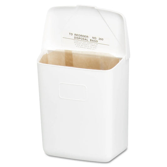 HOS250201W Wall Mount Sanitary Napkin Receptacle-PPC, 1 gal, PPC Plastic, White HOSPECO
