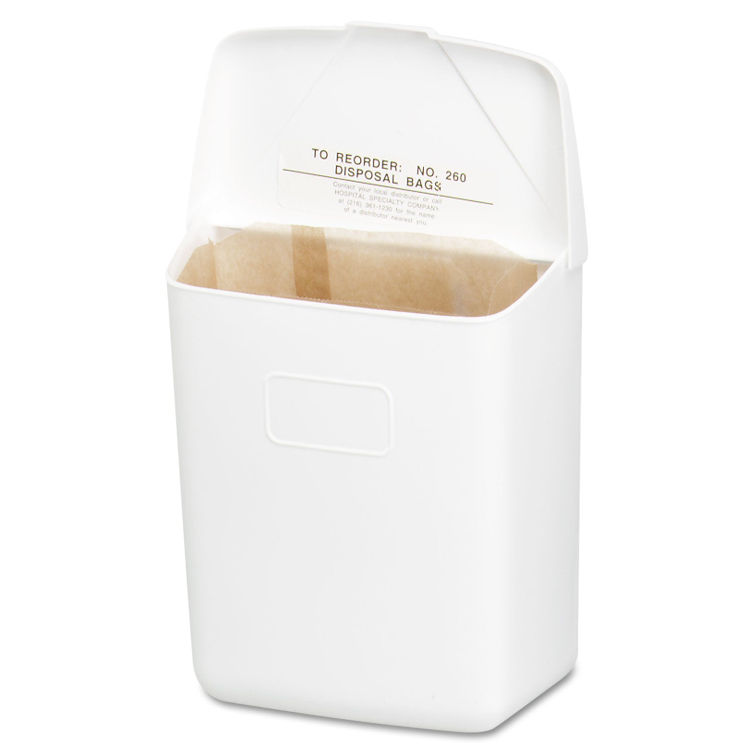 HOS250201W Wall Mount Sanitary Napkin Receptacle-PPC, 1 gal, PPC Plastic, White HOSPECO