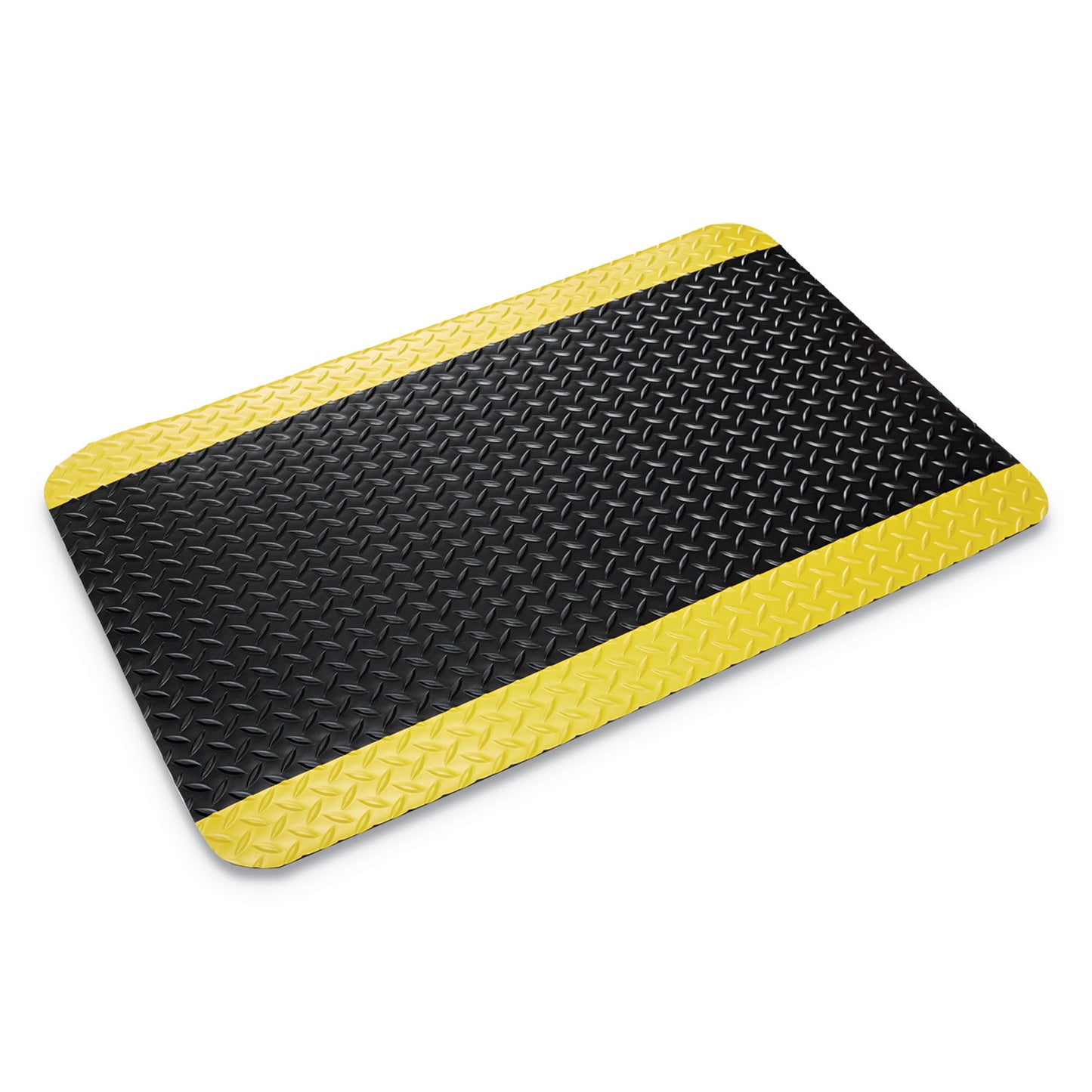 CWNCD0035YB Industrial Deck Plate Anti-Fatigue Mat, Rectangular, Black/Yellow Raised Diamond Surface, 36" x 60"