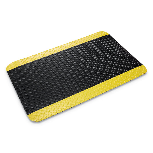 CWNCD0035YB Industrial Deck Plate Anti-Fatigue Mat, Rectangular, Black/Yellow Raised Diamond Surface, 36" x 60"