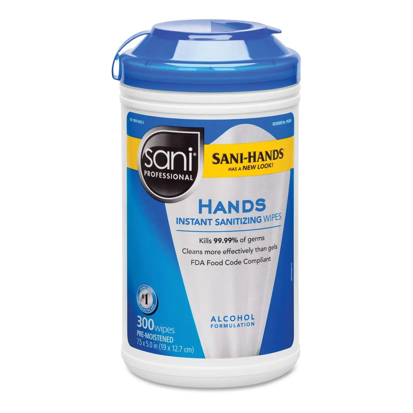 NICP92084EA Hands Instant Sanitizing Wipes, 7.5 x 5, 300/Canister Sani Professional