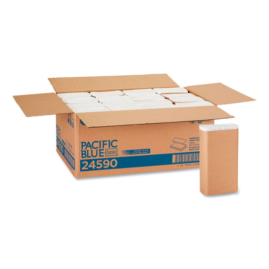 GPC24590 Pacific Blue Basic M-Fold Paper Towels, 1-Ply, 9.2 x 9.4, White, 250/Pack, 16 Packs/Carton