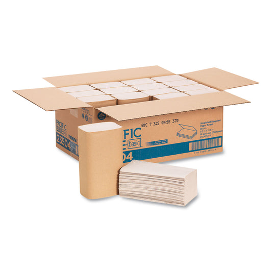 GPC23504 Pacific Blue Basic S-Fold Paper Towels, 1-Ply, 10.25 x 9.25, Brown, 250/Pack, 16 Packs/Carton