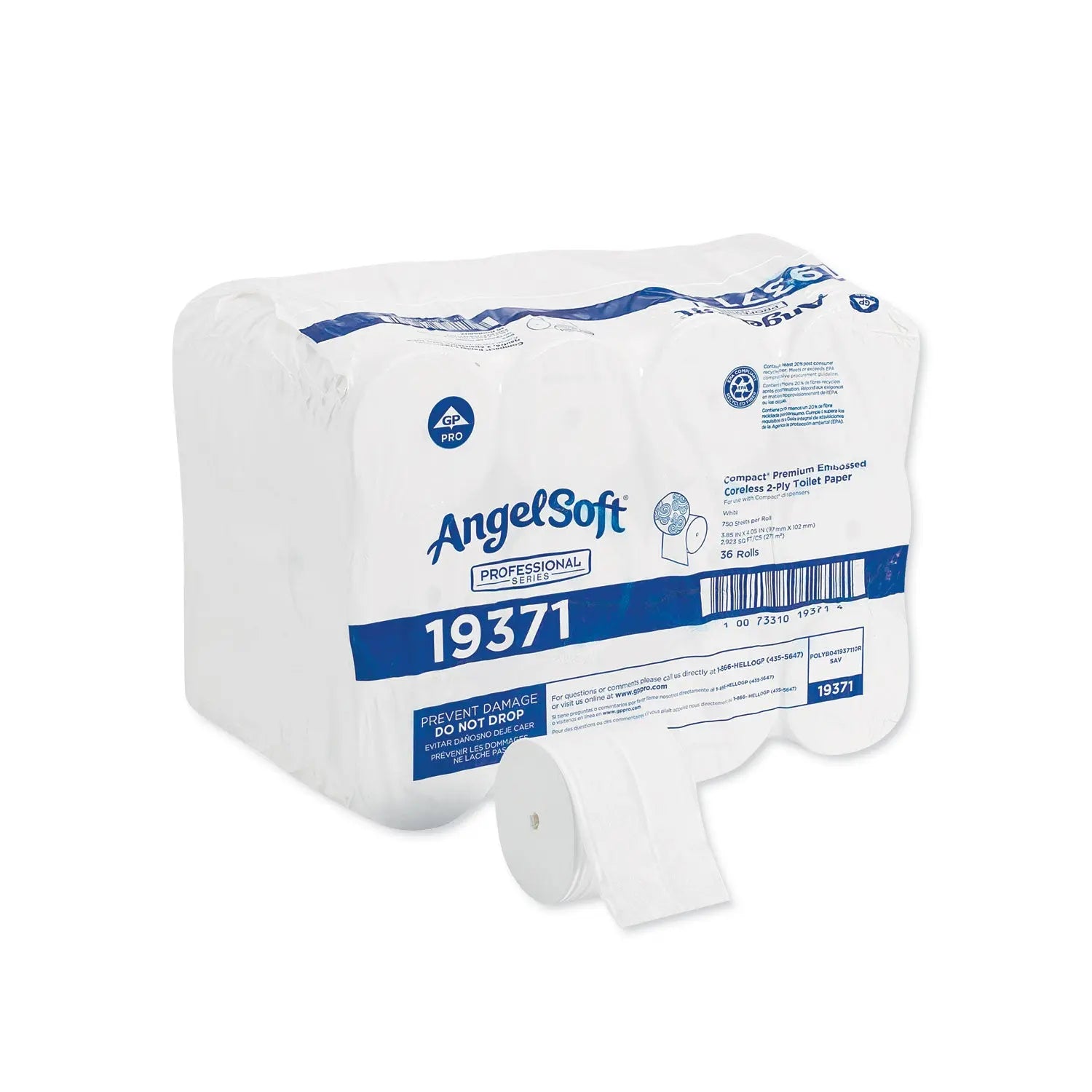 GPC19371CT Compact Coreless Bath Tissue, Septic Safe, 2-Ply, White, 750 Sheets/Roll, 36 Rolls/Carton Georgia Pacific Professional