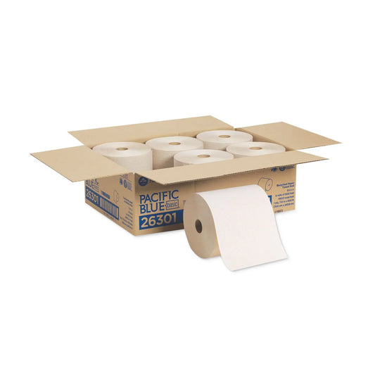 GPC26301 Pacific Blue Basic Recycled Nonperforated Paper Towel Rolls, 1-Ply, 7.78 x 800 ft, Brown, 6 Rolls/Carton Georgia Pacific Professional