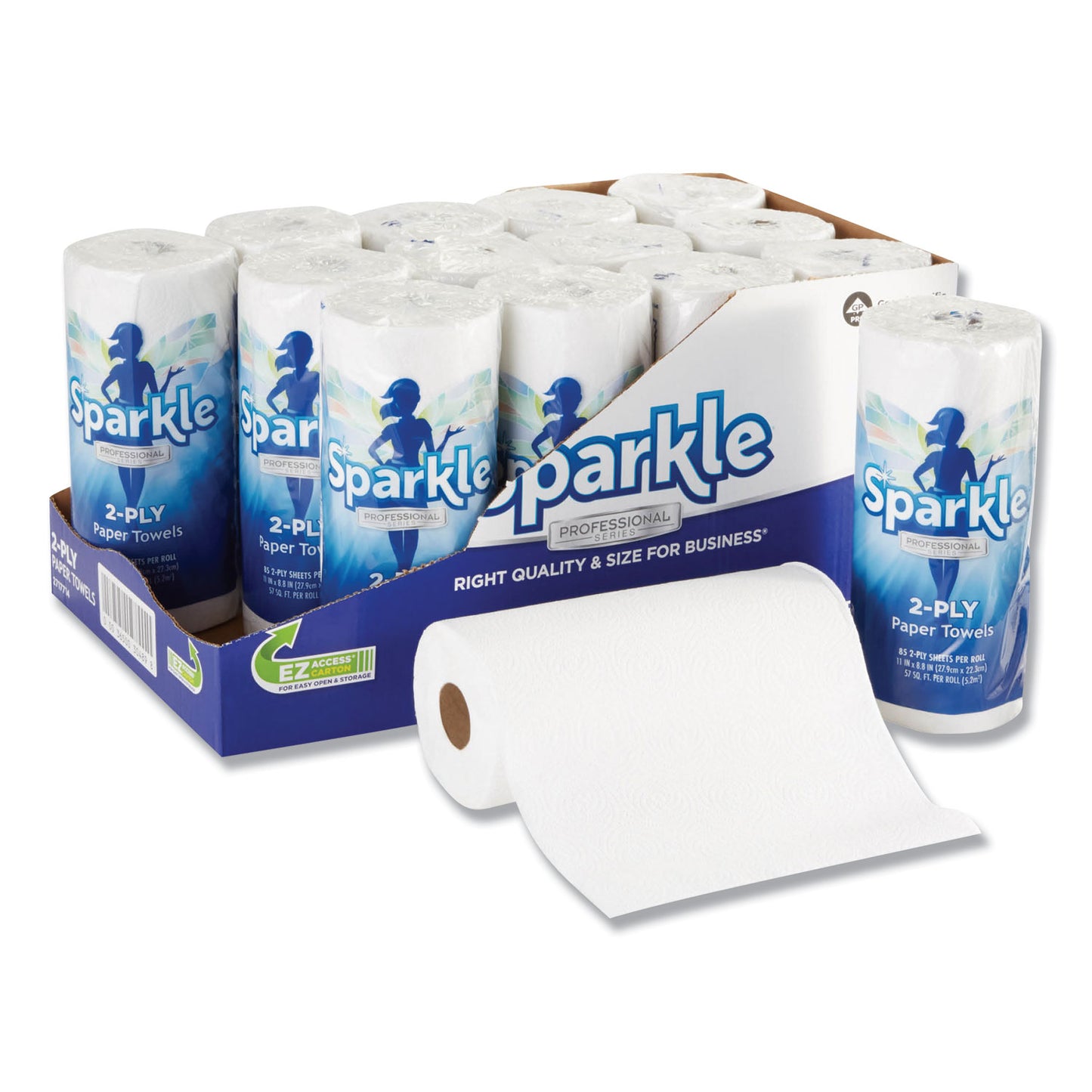 GPC2717714 Sparkle ps Premium Perforated Paper Kitchen Towel Roll, 2-Ply, 11 x 8.8, White, 85/Roll, 15 Rolls/Carton