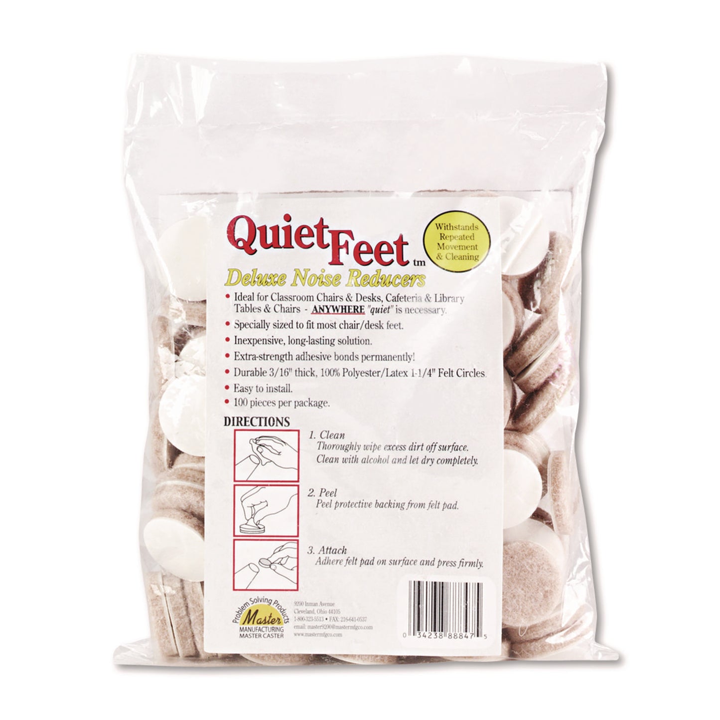 MAS88847 Quiet Feet Deluxe Noise Reducers, 1.25" Dia, Circular, Beige, 100/pack