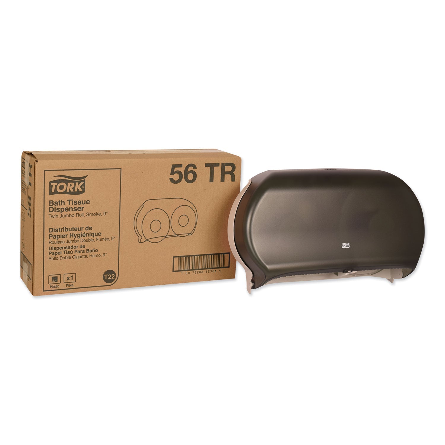 TRK56TR Twin Jumbo Roll Bath Tissue Dispenser, 19.29 X 5.51 X 11.83, Smoke/gray Tork