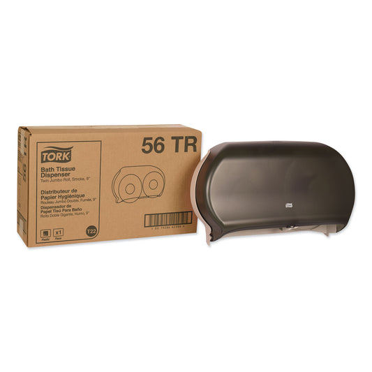 TRK56TR Twin Jumbo Roll Bath Tissue Dispenser, 19.29 X 5.51 X 11.83, Smoke/gray Tork