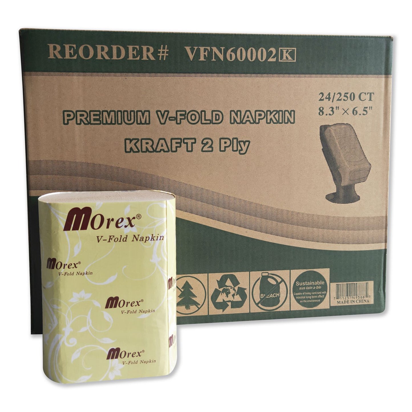 TEHVFN60002K Premium Interfold Pop-Up Dispenser Napkin, 2-Ply, 6.5 x 5, Brown, 6,000/Carton