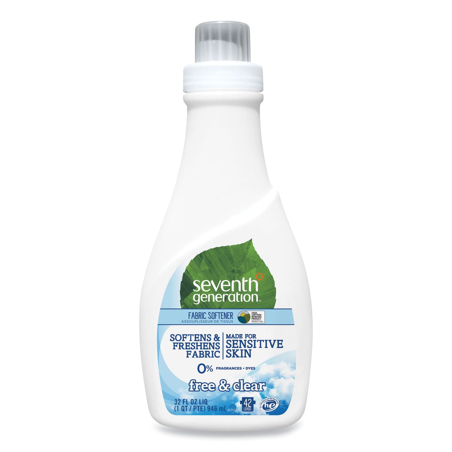 SEV22833 Natural Liquid Fabric Softener, Free And Clear, 42 Loads, 32 Oz Bottle, 6/carton