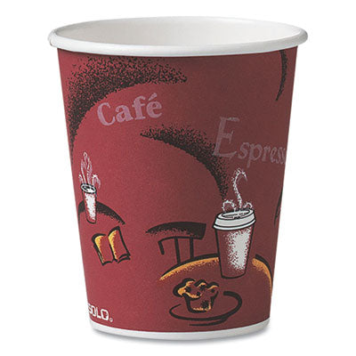 SCC370SI Paper Hot Drink Cups in Bistro Design, 3.35" Diameter x 3.82" h, 10 oz, Maroon, 1,000/Carton