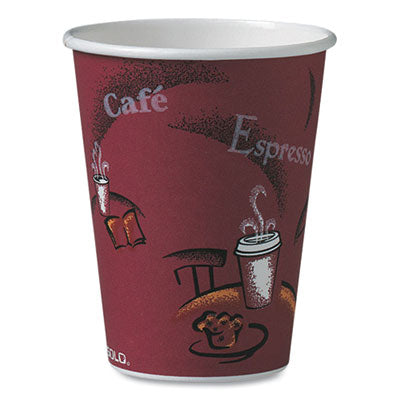 SCC412SIN Paper Hot Drink Cups in Bistro Design, 12 oz, Maroon, 50/Bag, 20 Bags/Carton