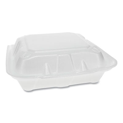 PCTYTD188030000 Vented Foam Hinged Lid Container, Dual Tab Lock, 3 Compartments, 8.42 x 8.15 x 3, White, 150/Carton
