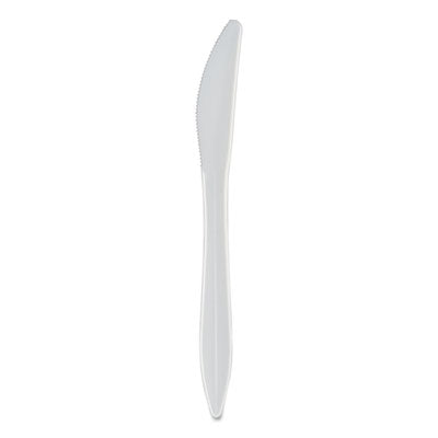 BSQ1011000 Mediumweight Polypropylene Cutlery, Knife, Plastic, White, 1,000/Carton