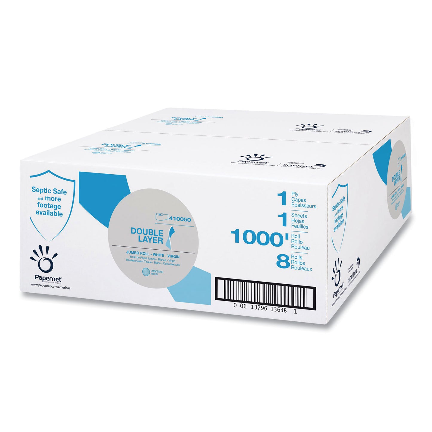 HVC41005013638 Heavenly Soft Double Layer Jumbo Toilet Tissue, Septic Safe, 1-Ply, 3.4" x 1,000 ft, White, 8 Rolls/Carton