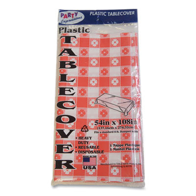 TBL549RDG Table Set Rectangular Table Covers, Heavyweight Plastic, 54" X 108", Plaid Red/white, 6/pack