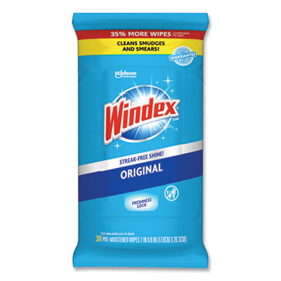 SJN378032EA Glass and Surface Wet Wipe, Cloth, 7 x 8, Unscented, White, 38/Pack SC JOHNSON