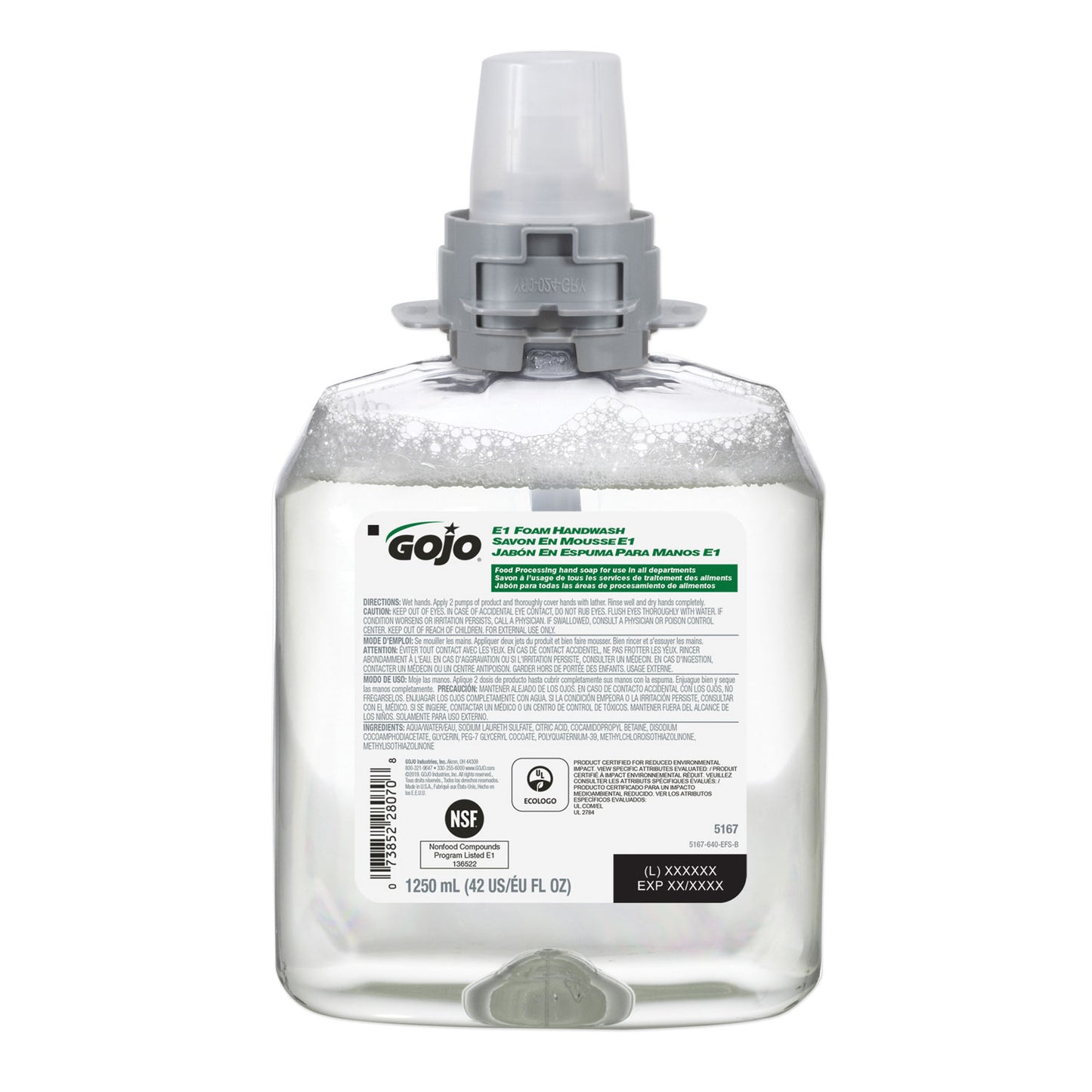 GOJ516704CT E1 Foam Handwash Refill, Fragrance-Free, 1,250 mL, 4/Carton
