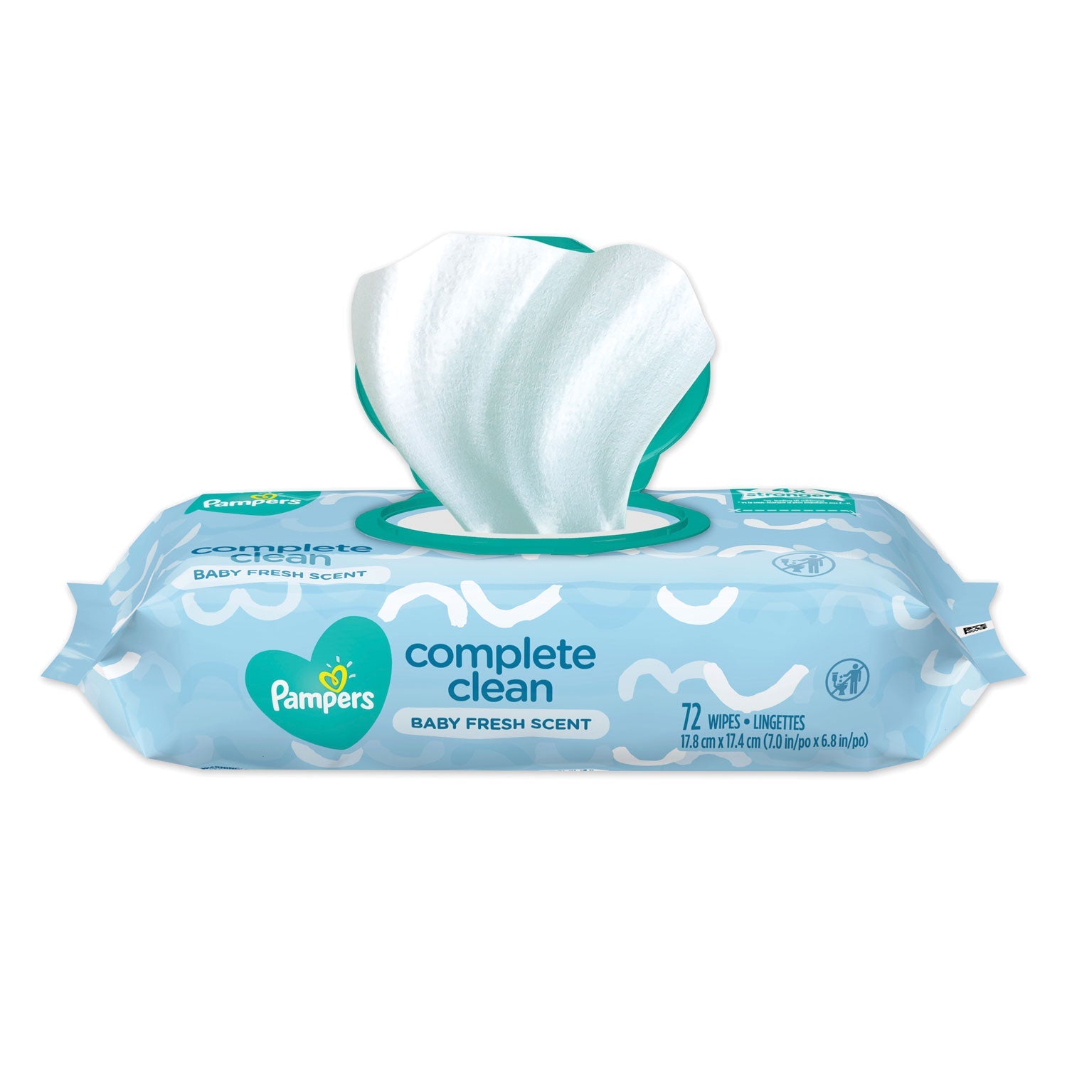 PGC75536 Complete Clean Baby Wipes, 1-Ply, Baby Fresh, 7 x 6.8, White, 72 Wipes/Pack, 8 Packs/Carton Pampers