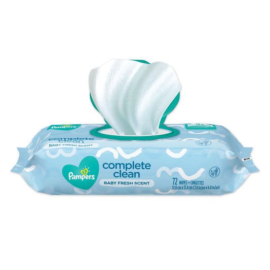 PGC75536 Complete Clean Baby Wipes, 1-Ply, Baby Fresh, 7 x 6.8, White, 72 Wipes/Pack, 8 Packs/Carton Pampers