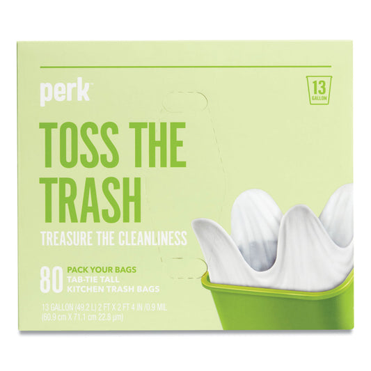 PRK24377881 Tab-Tie Tall Kitchen Trash Bags, Tie-Flap, 13 gal, 28" x 24", White, 80/Box