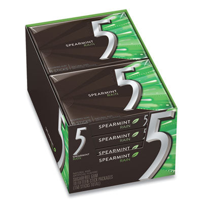 WRIWMW51404 5 Gum, Spearmint Rain, 15 Sticks/pack, 10 Packs/box