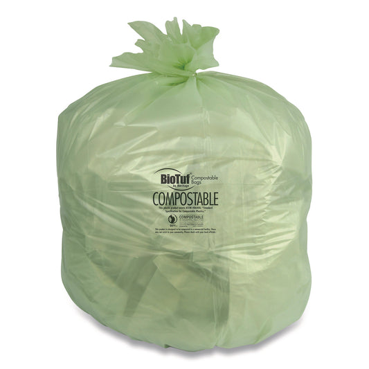 HERY8448EER01 Biotuf Compostable Can Liners, 48 gal, 0.8 mil, 42" x 48", Green, 25 Bags/Roll, 5 Rolls/Carton