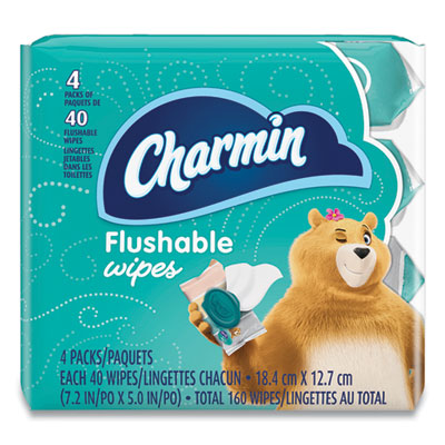 PGC79619 Flushable Wipes, 1-Ply, 5 x 7.2, Unscented, White, 40 Wipes/Tub, 4 Tubs/Pack PROCTER & GAMBLE