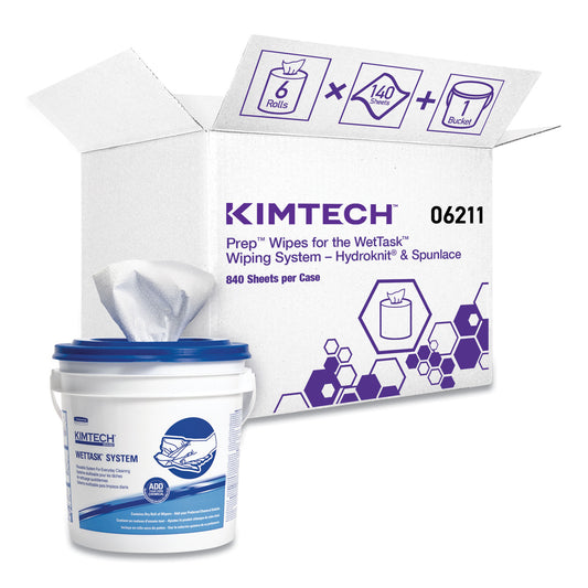 KCC0621102 Power Clean Wipers for Disinfectants, Sanitizers,Solvents WetTask Customizable Wet Wipe System, 140/Roll, 6 Rolls/1 Bucket/CT