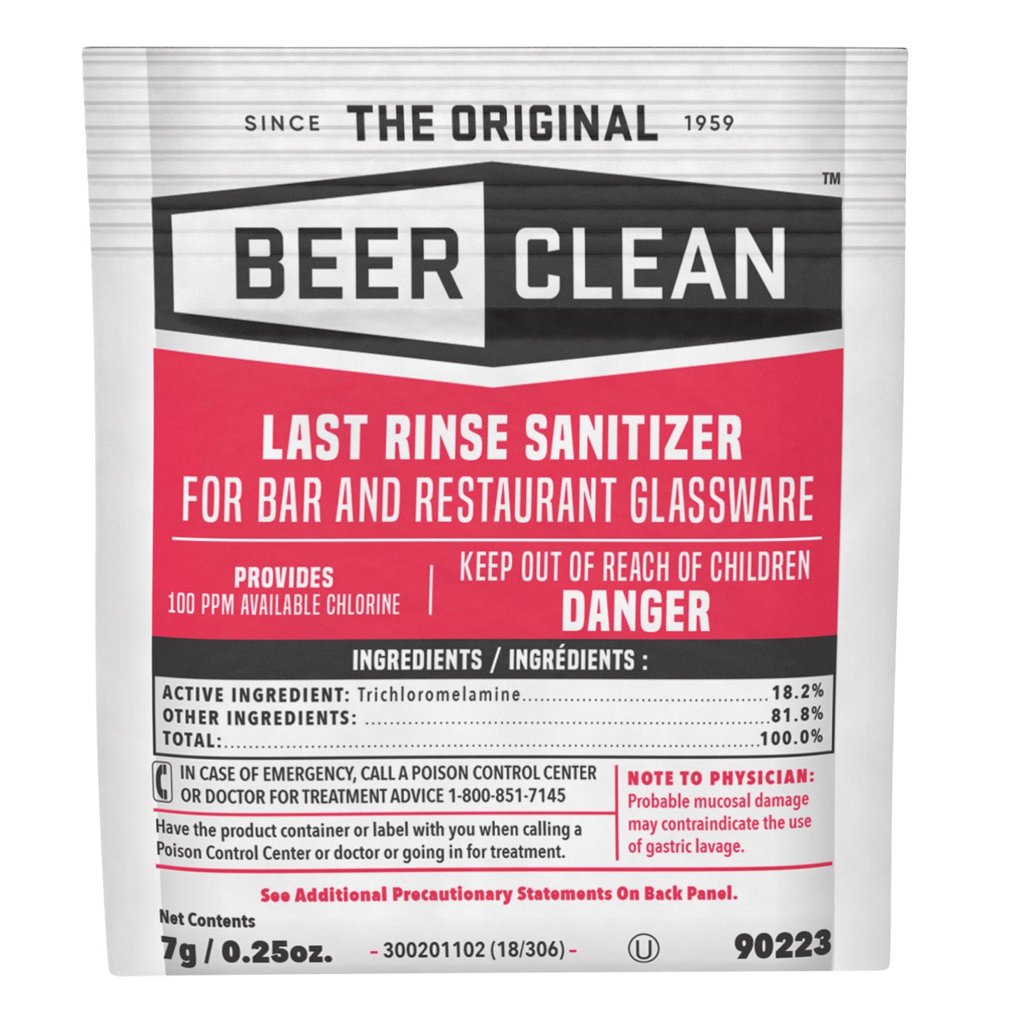 DVO90223 Beer Clean Last Rinse Glass Sanitizer, Powder, 0.25 oz Pack, 100/Carton