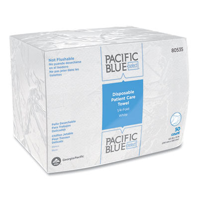 GPC80535 Pacific Blue Select Disposable Patient Care Washcloths, 1-Ply, 9.5 x 13, Unscented, White, 50/Pack, 20 Packs/Carton GEORGIA PACIFIC