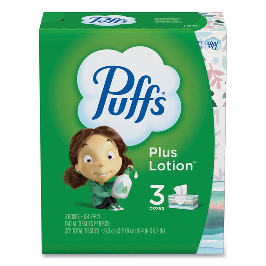 PGC39363 Plus Lotion Facial Tissue, 2-Ply, White, 124 Sheets/Box, 3 Box/Pack, 8 Packs/Carton Puffs