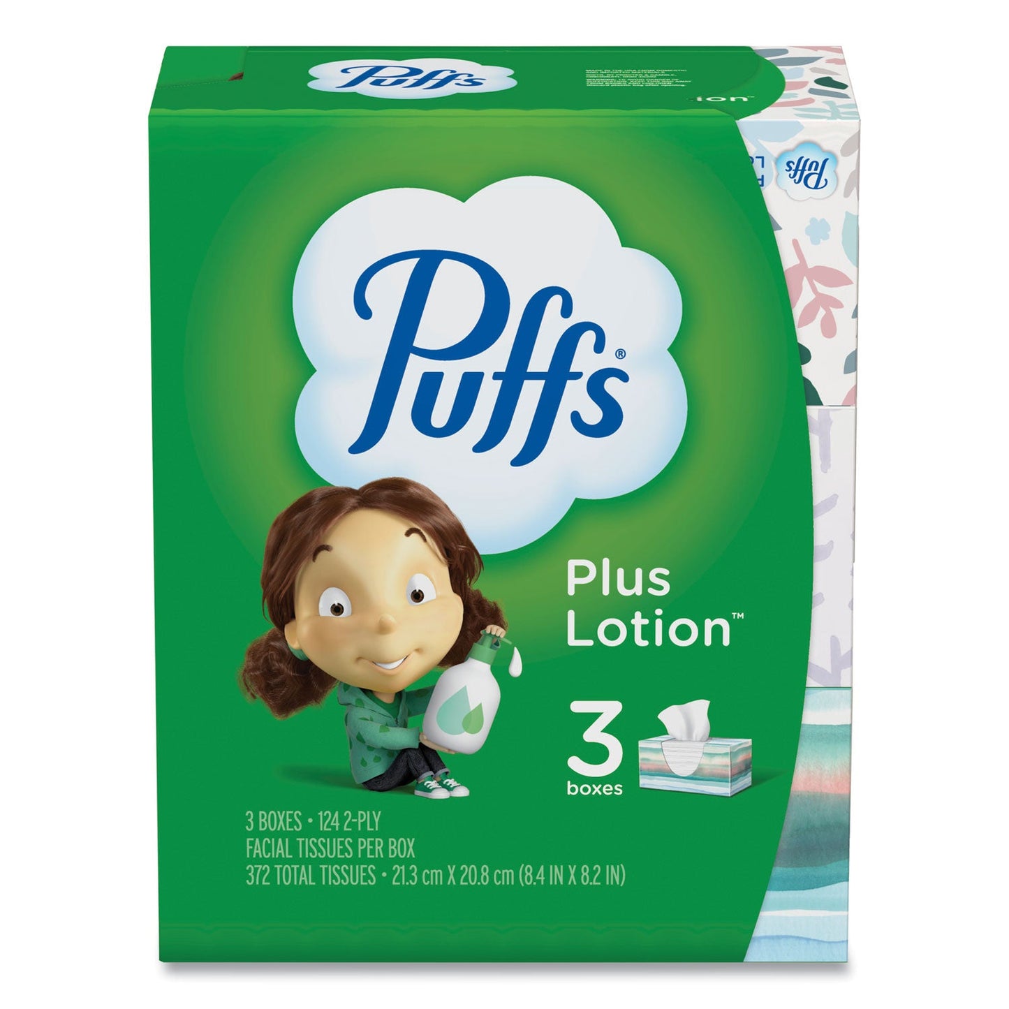 PGC39363PK Plus Lotion Facial Tissue, 2-Ply, White, 124 Sheets/Box, 3 Box/Pack Puffs