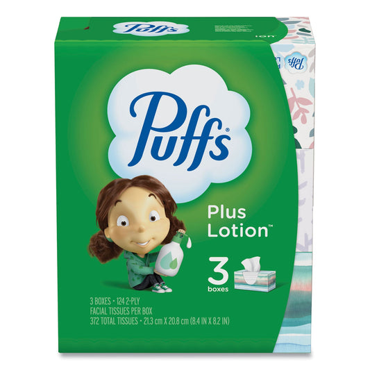 PGC39363PK Plus Lotion Facial Tissue, 2-Ply, White, 124 Sheets/Box, 3 Box/Pack Puffs