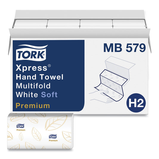 TRKMB579 Premium Soft Xpress 3-Panel Multifold Hand Towels, 2-Ply, 9.13 x 9.5, White/Blue Leaf, 135/Packs, 16 Packs/Carton Tork