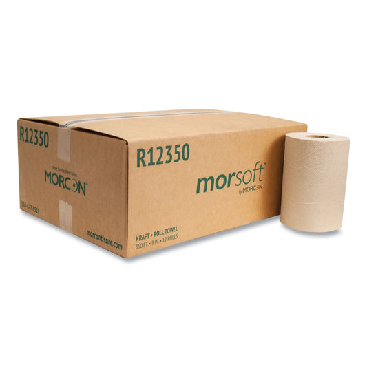 MORR12350 Morsoft Universal Roll Towels, 1-Ply, 8" x 350 ft, Brown, 12 Rolls/Carton
