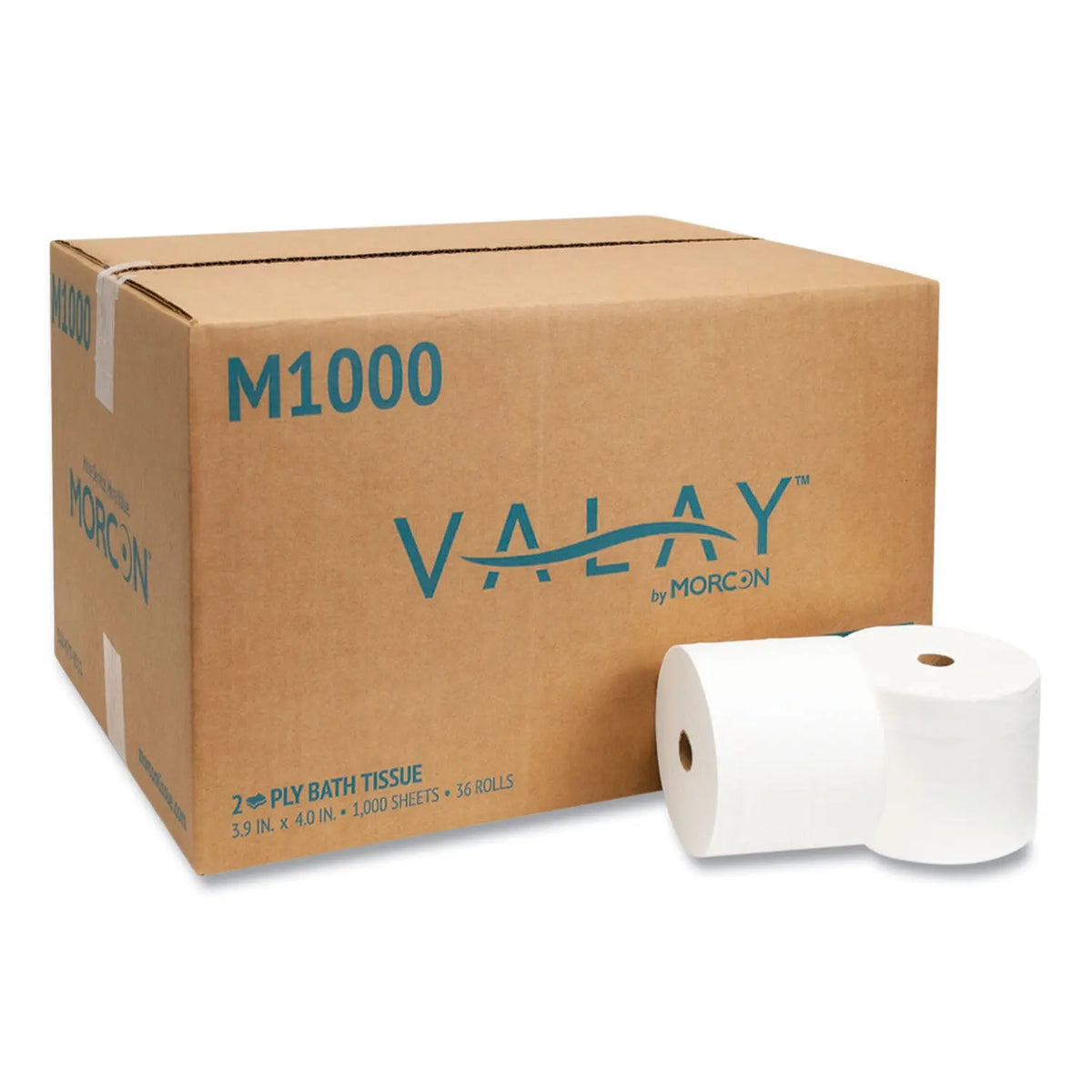 MORM1000 Small Core Bath Tissue, Septic Safe, 2-Ply, White, 1,000 Sheets/Roll, 36 Rolls/Carton Morcon Tissue